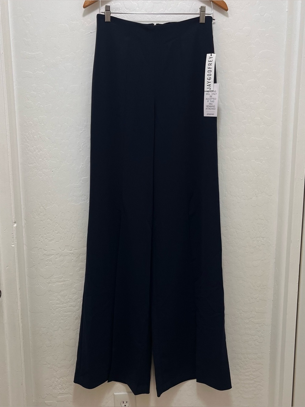 Jay Godfrey High Rise Wide Leg Front Slit Pants Navy Blue Trouser Size 8 NWT